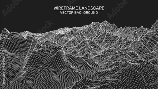 Fototapeta Abstract landscape background. Mesh structure. Polygonal wireframe background. 3d technology vector illustration	
