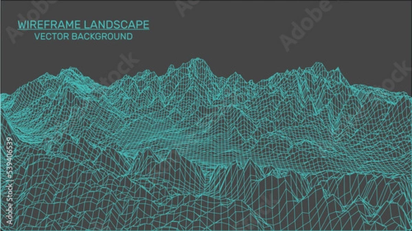 Fototapeta Abstract landscape background. Mesh structure. Polygonal wireframe background. 3d technology vector illustration	