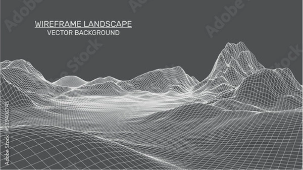 Fototapeta Abstract landscape background. Mesh structure. Polygonal wireframe background. 3d technology vector illustration	
