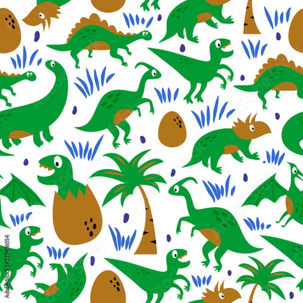 Obraz Cute green dinosaurs in egg isolated on white background.