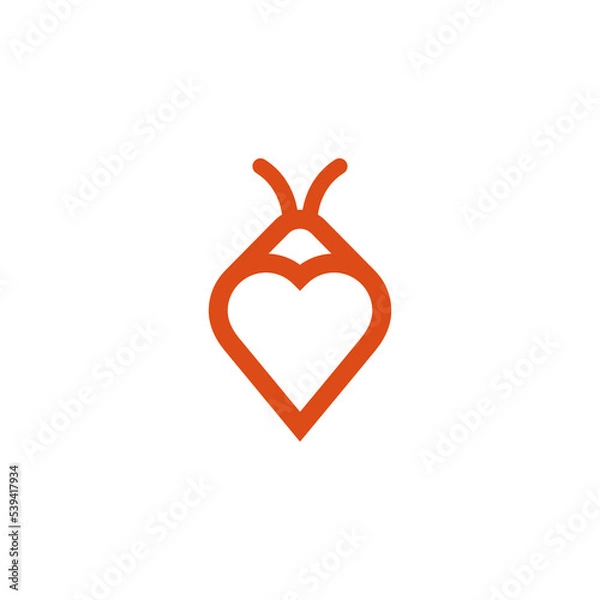 Fototapeta Minimal heart bug icon vector concept. Cute insect shape as a heart logo isolated on white background. Awesome simple heart beetle logo.