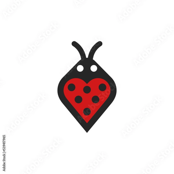 Fototapeta Heart ladybug simple and modern icon vector design. Cute ladybug shape as a heart logo isolated on white background illustration. Awesome ladybug logo design.