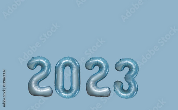 Obraz 2023 from balloons on a blue background, new year 2023