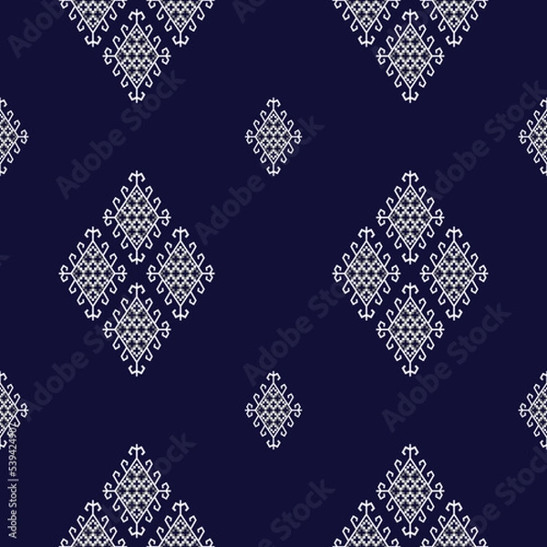 Fototapeta Traditional Ethnic pattern Navy blue background Paisley Flower Indonesian Aztec African Indian design Seamless pattern for fabric print cloth dress carpet curtains rug Sarong 