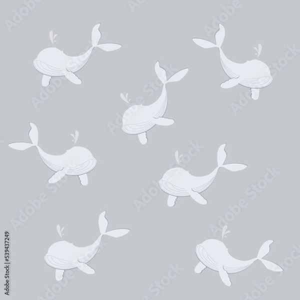 Obraz Pattern whales on a gray background