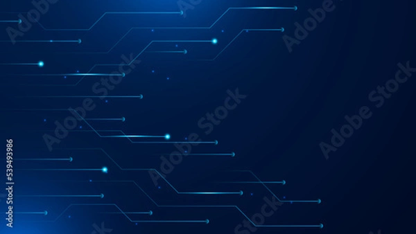 Fototapeta Abstract tech background. Futuristic technology interface with arrows, lines, waves, speed lights, motion, data concept, science element, cyberspace shapes, and connection lines.