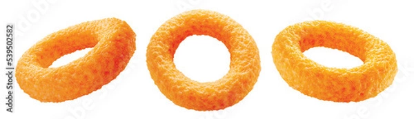 Obraz Crispy onion rings. Сorn rings. 3d illustration. Isolated on background.