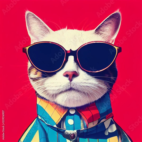 Obraz Hipster Cute Pop Art Cat Illustration Generative AI