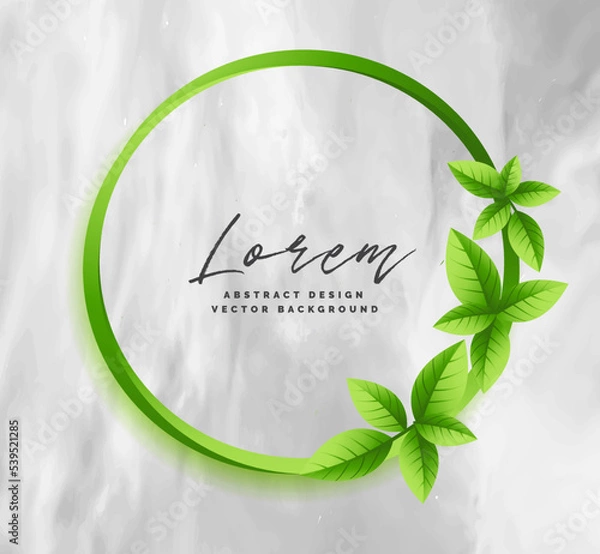 Fototapeta green leaves with round frame place for text isolated on watercolor background