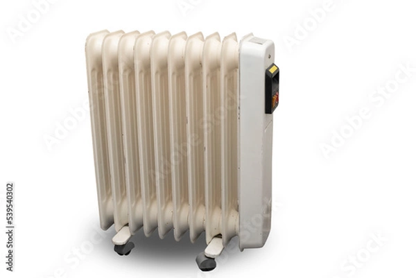 Obraz old used oil heater isolated on the white background