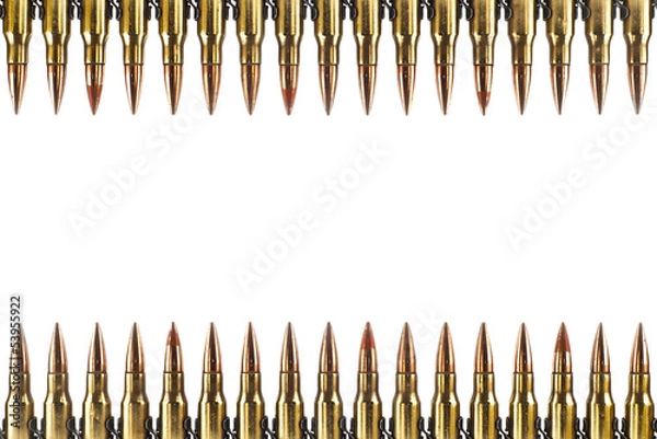 Obraz Cartridge 7.62 mm caliber with link, Machine gun bullet isolated