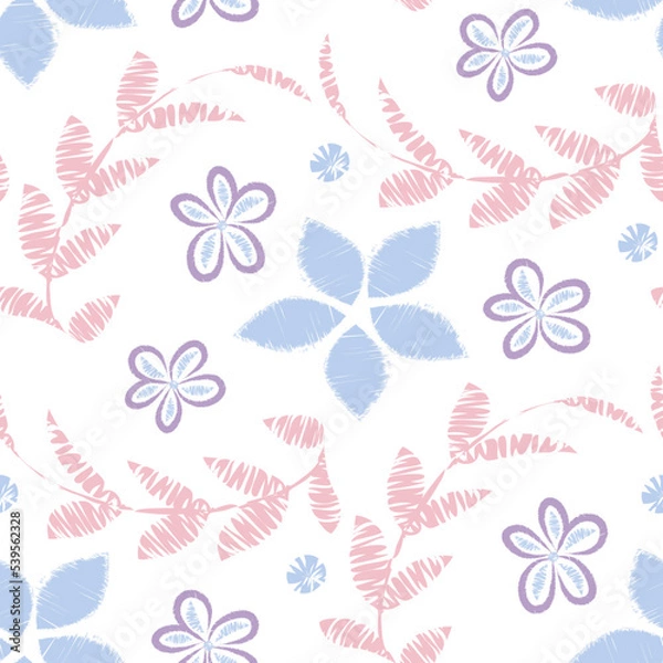 Fototapeta Vector seamless floral pattern in pastel colors on a white background for the design of fabric, paper