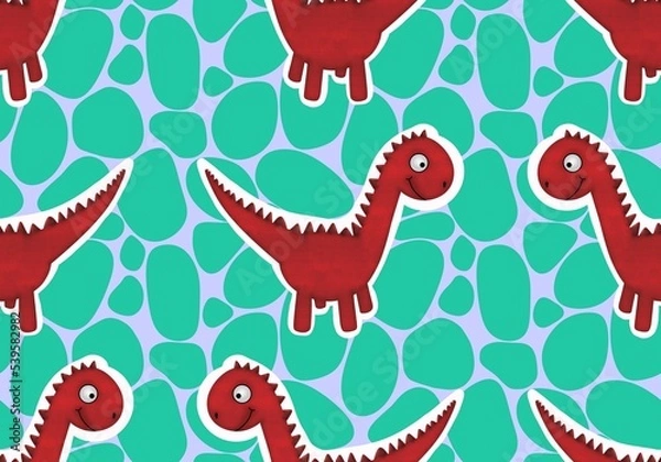 Fototapeta Dinosaur animals seamless cartoon doodle monsters pattern for wrapping paper and kids clothes print and fabrics