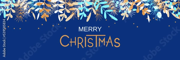 Fototapeta Christmas and New Year floral style horizontal banner, poster, flyer, web header vector design template