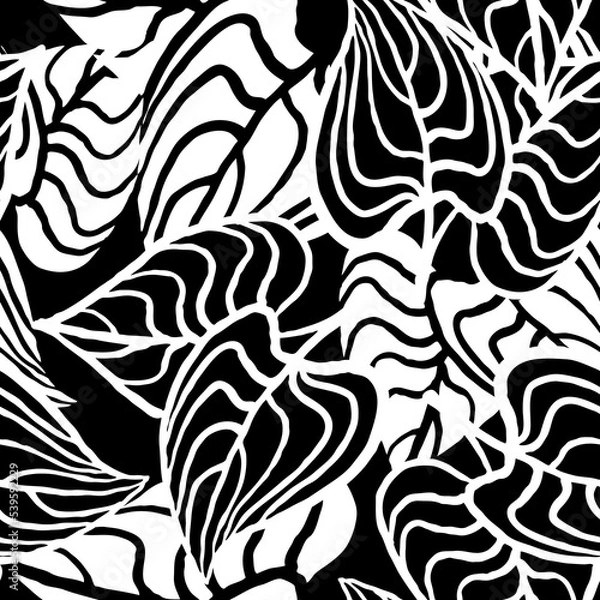 Fototapeta Nature seamless vector pattern with hand drawn twig, tree branch with leaves, tropical summer time. Ecological rural theme for poster print, wrapping paper, wallpaper, clothes textile, fabric design.