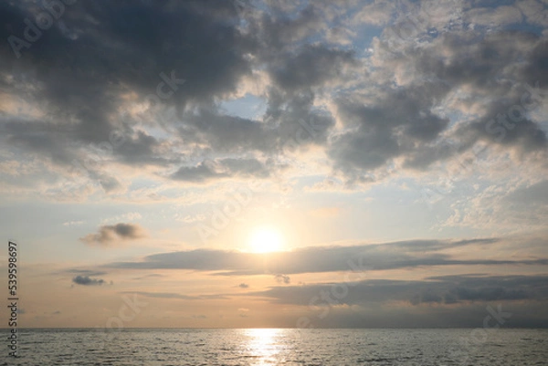 Obraz Picturesque view of sunset with beautiful clouds over sea