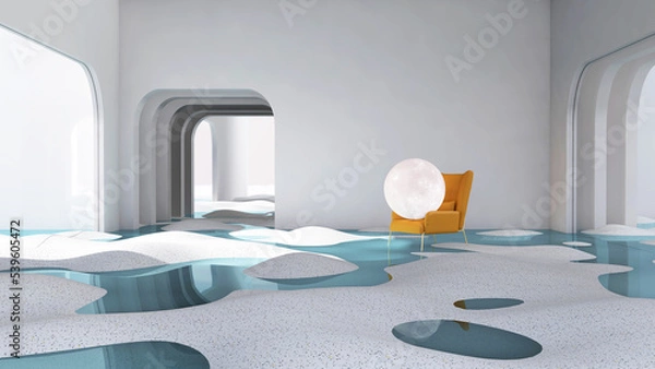 Fototapeta Moon 3d glowing in the room. 3D illustration, 3D rendering	