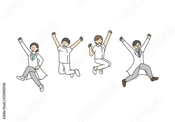 Obraz ジャンプする医療従事者のイラスト素材