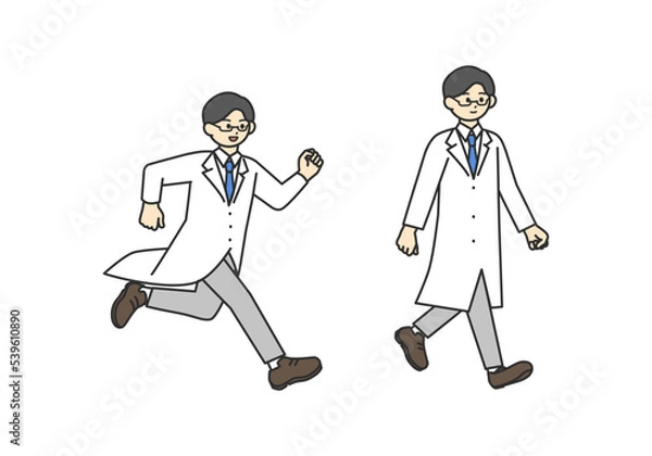 Obraz 医療従事者の全身イラスト素材（走る、歩く）
