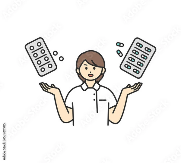 Obraz 医薬品の説明をする医療従事者のイメージイラスト素材