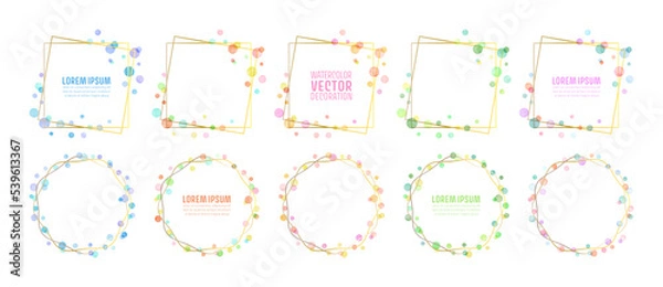 Obraz Watercolor dots frames with gold lines