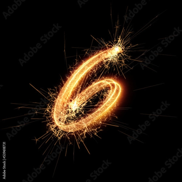 Fototapeta Sparklers effect number 6. New year celebration festive digit. Vector eps10