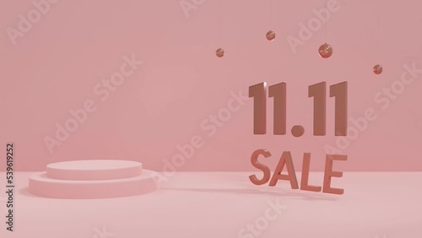 Fototapeta 11.11 Promotion Sale Rose Gold Background. 3D Render design stage podium.