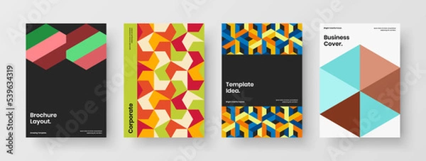 Fototapeta Isolated company brochure A4 vector design layout collection. Multicolored mosaic tiles pamphlet concept composition.