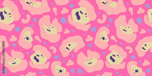 Fototapeta Y2k leopard seamless background. Psychedelic pink leopard print. Seamless abstract animal, skin pattern. Trendy illustration. Vector graphic illustration.