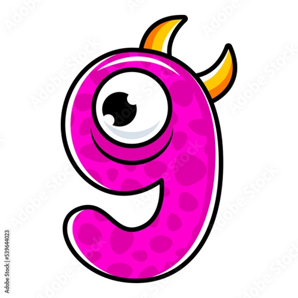 Obraz 9.Funny Monsters Colorful Numbers, Cute Fantasy Aliens in the Shape of Numerals. Cartoon numbers from 0 to 9 icons are made in the form of human figures with big eyes and face. Arabic numerals. Vector