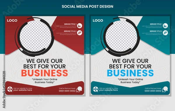 Obraz Corporate social media posts design, business web banners color variation template, Set of Editable square post template