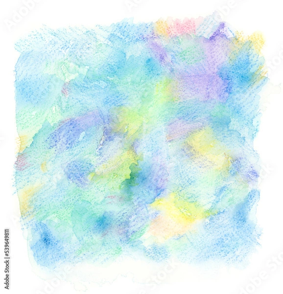 Fototapeta カラフルで滲みが美しいブルー系の水彩画の背景素材