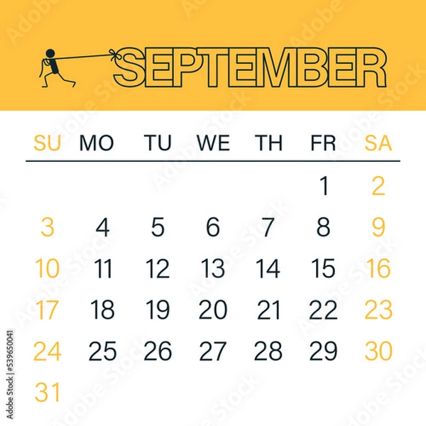 Fototapeta Calendar for 2023. Kalednar vector template. The week starts on Sunday. Calendar in a minimalist style. Calendar for septemder. Calendar for planning.