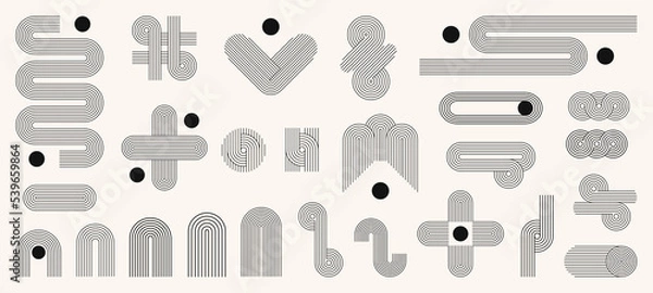 Fototapeta Geometric stripy pattern, design line art shape. Vector linear figure, editable stroke