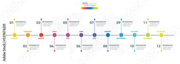Fototapeta 12 Months modern Timeline diagram calendar, Infographic template for business.