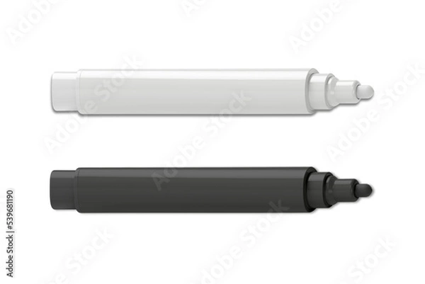 Fototapeta Black and white marker mockup isolated on white background. 3d rendering.