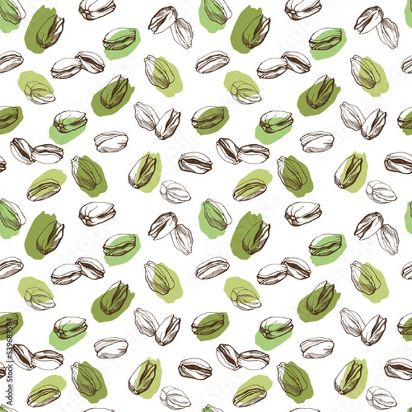 Fototapeta Vector seamless pattern with pistachios. Vegan food illustration.
