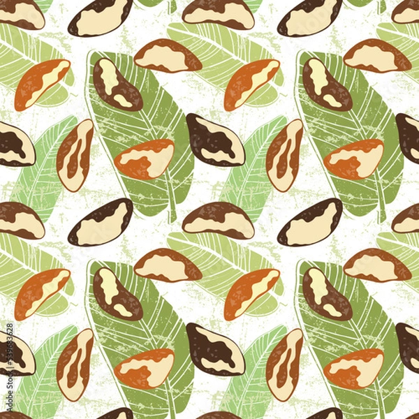 Fototapeta Vector seamless pattern with brazilian nuts. Vegan food illustration.