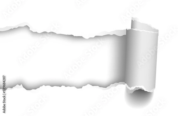 Obraz Realistic torn paper with rolled edge on transparent background - frame for your text or design