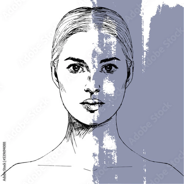 Obraz 여자 정면 얼굴 피부 뷰티 일러스트 드로잉 벡터 디자인