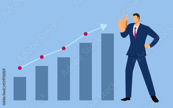 Fototapeta Businessman doing thumb up on increasing chart