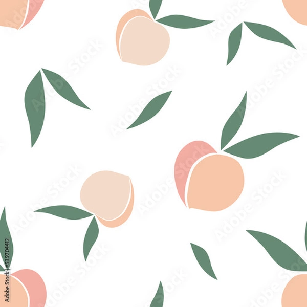 Fototapeta Seamless pattern - simple peaches with leaves.