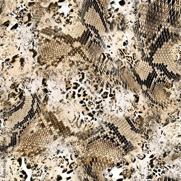 Fototapeta Seamless abstract mixed animal print, leopard, zebra and snake texture.