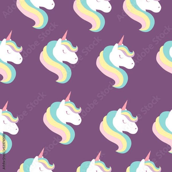 Fototapeta Seamless pattern with unicorn on violet background. Illustration can be used like print.