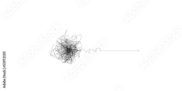 Fototapeta From complexity to simplicity. Process of untangling lines. Problem solving, Design Thinking. Vector metaphor