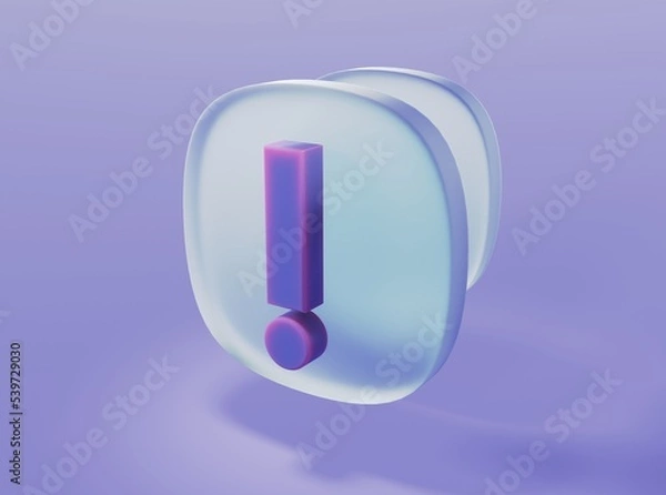 Obraz Violet exclamation mark in glassmorphism style on isolated background 3d rendering