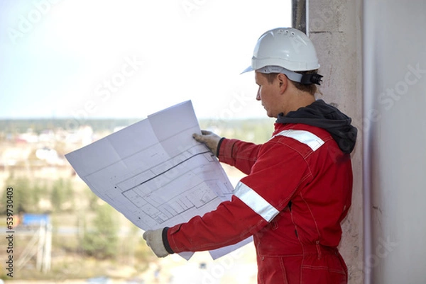 Fototapeta A specialist repairs an antenna on the roof. Rope access	