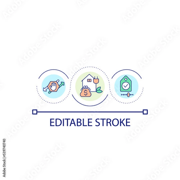 Fototapeta Economic regulation of alternative energy loop concept icon. Eco homeowning. Renewable power efficiency abstract idea thin line illustration. Isolated outline drawing. Editable stroke. Arial font used