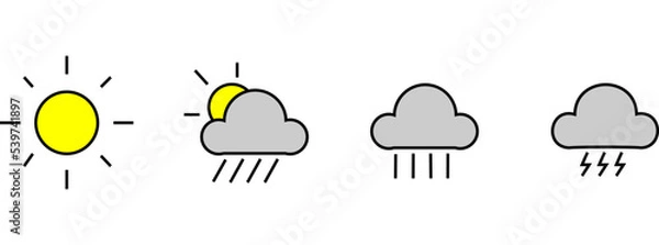 Fototapeta Set of weather icons. Vector illustration.