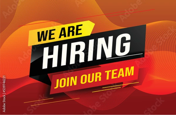Obraz hiring recruitment Join now design for banner poster We are hiring lettering with geometric shapes lines. Vector illustration typographic. Open vacancy design template modern concept